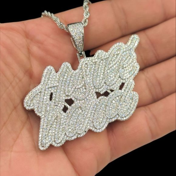 14K White Gold Finish Hustle Hard - Free 24" x 3mm Rope Chain.. - Picture 8 of 8